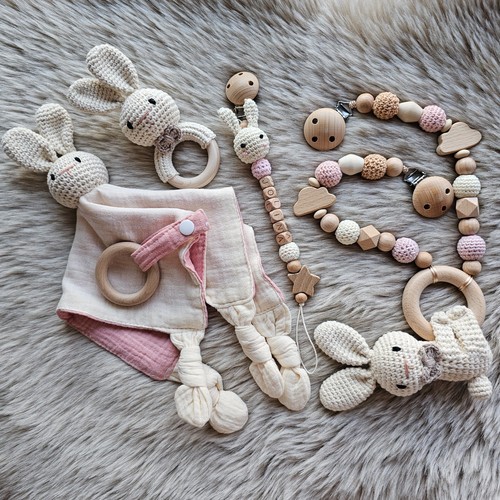 Schnullerkette 4er set hase - schnullerkette,