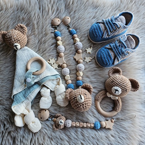 Schnullerkette set teddy bär - schnullerkette,